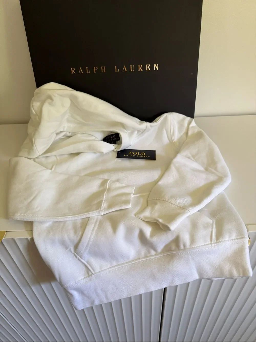 Polo Ralph Lauren Boys White Fleece Hoodie Size 5 NWT Classic Pullover